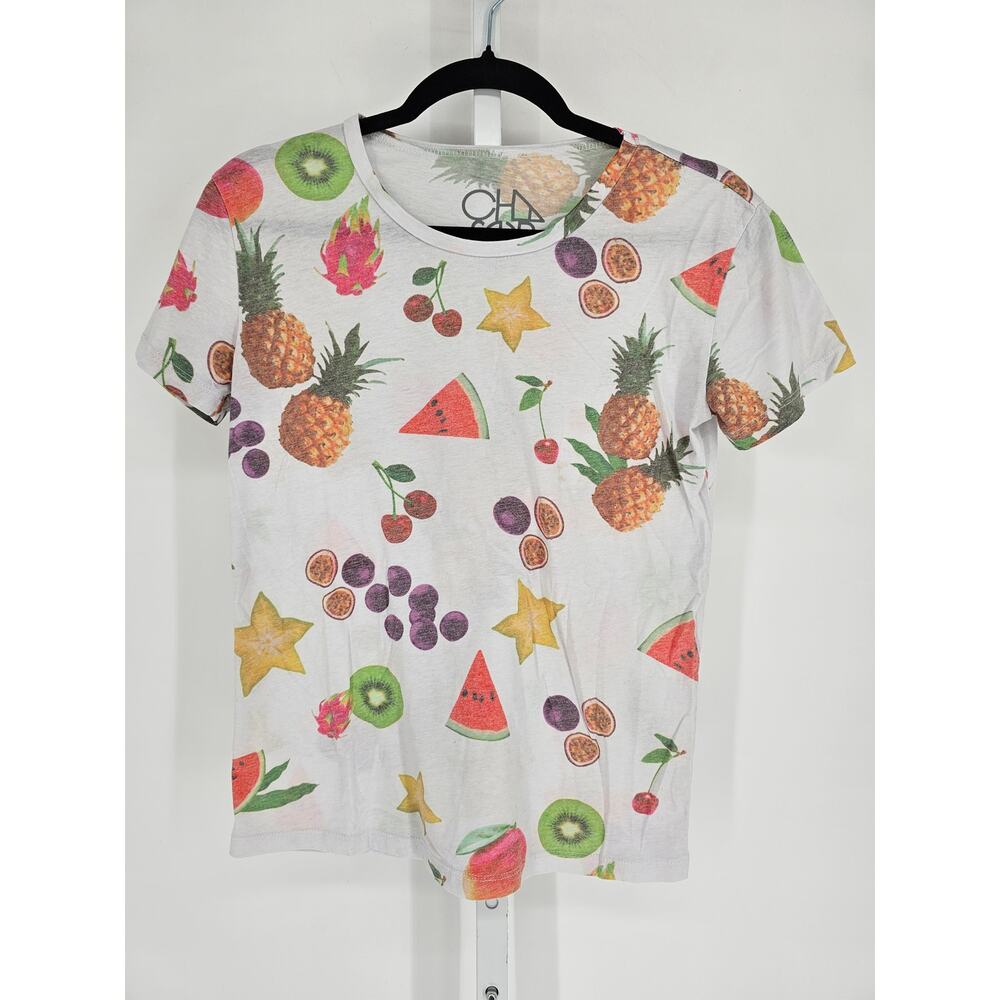 Chasor Womens Sz XS Short Sleeve T Shirt All Over Fruit Print Food